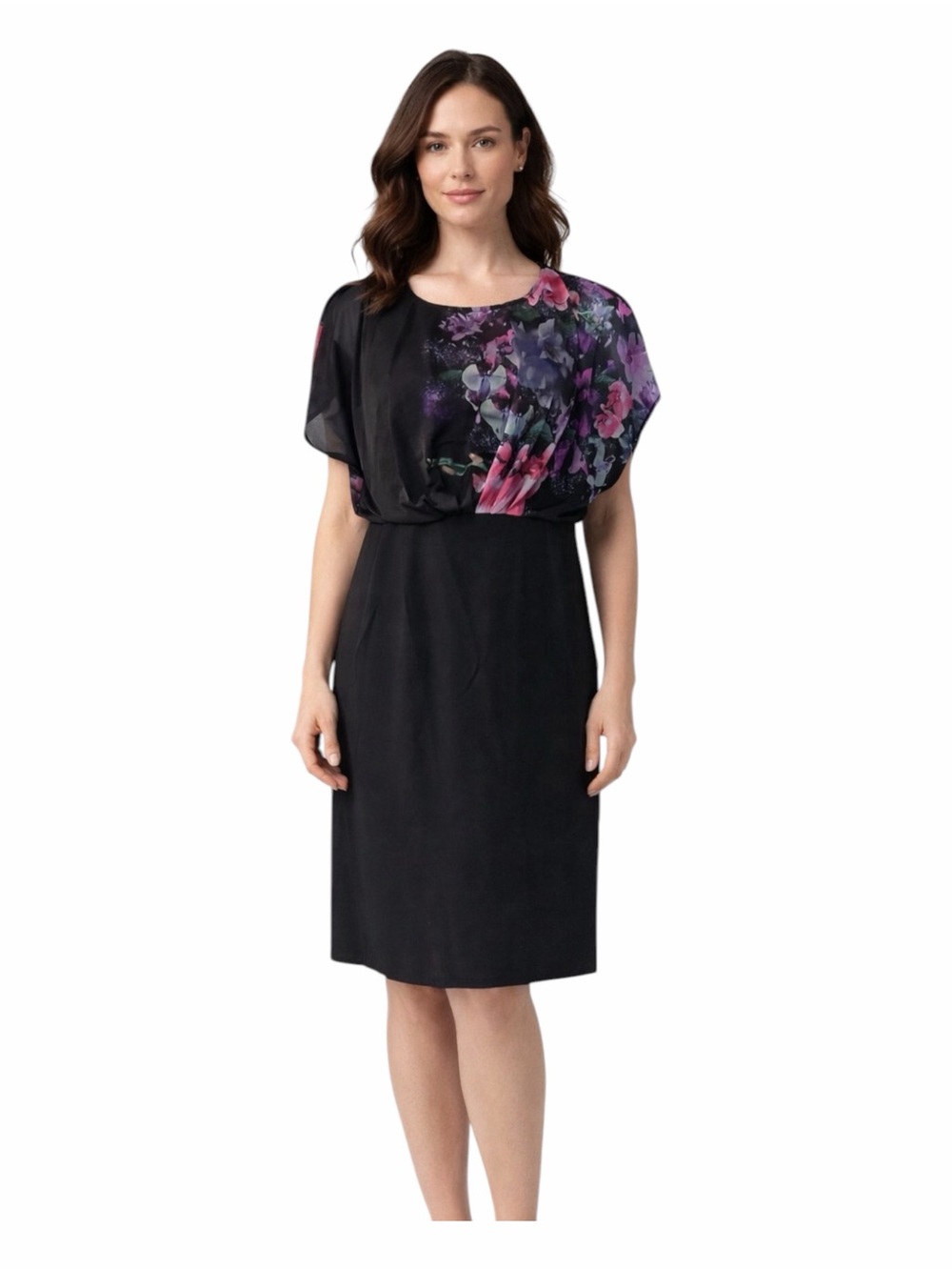 Midnight Velvet Chiffon Ponte Floral Blouson Desk to Dinner Party Dress size 12